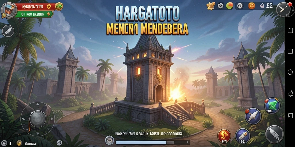 Screenshot gameplay HARGATOTO menampilkan menara dan musuh yang beragam.