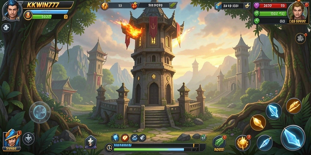 Tampilan gameplay menara pertahanan yang mendebarkan di KKWIN777.